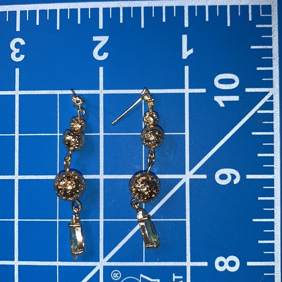 Sheer Yellow Teardrop Faceted Drop Dangle w Gold Semi Precious Lava Bead on CZ - Picture 8 of 16